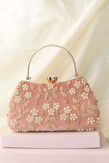 Soho Boho Studio By Aarti Thakur Pink Hand Embroidered Floral Velvet Clutch Online at Aza Fashions Soho Boho Studio By Aarti Thakur_Pink Hand Embroidered Floral Velvet Clutch _Online_at_Aza_Fashions