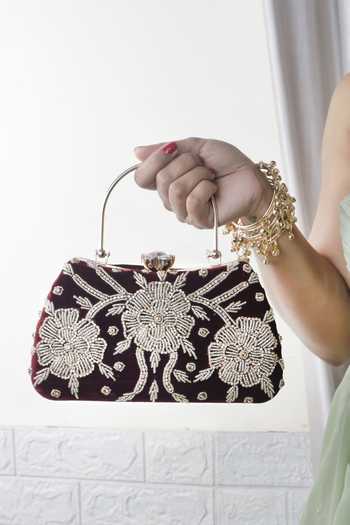 Soho Boho Studio By Aarti Thakur Hand Embroidered Beaded Velvet Clutch 