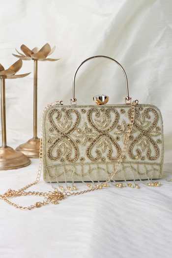 Soho Boho Studio By Aarti Thakur_White Hand Embroidered Beaded Velvet Clutch _Online_at_Aza_Fashions