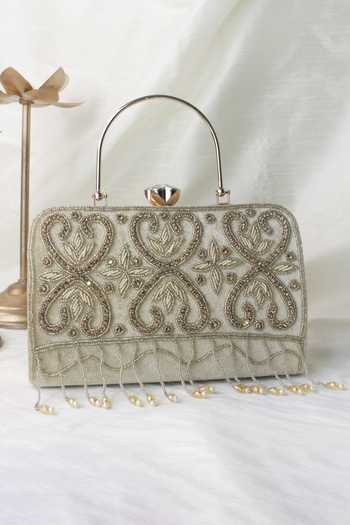 Buy_Soho Boho Studio By Aarti Thakur_White Hand Embroidered Beaded Velvet Clutch _Online_at_Aza_Fashions