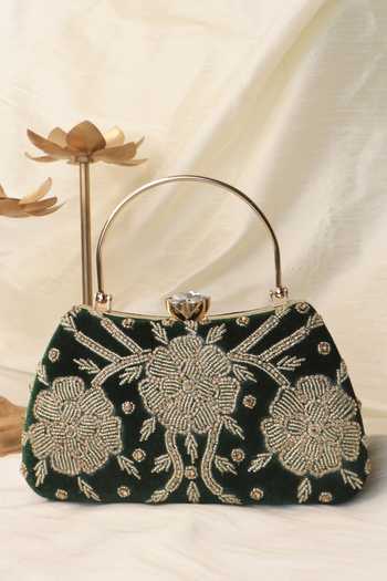 Buy_Soho Boho Studio By Aarti Thakur_Emerald Green Hand Embroidered Velvet Clutch  _Online_at_Aza_Fashions