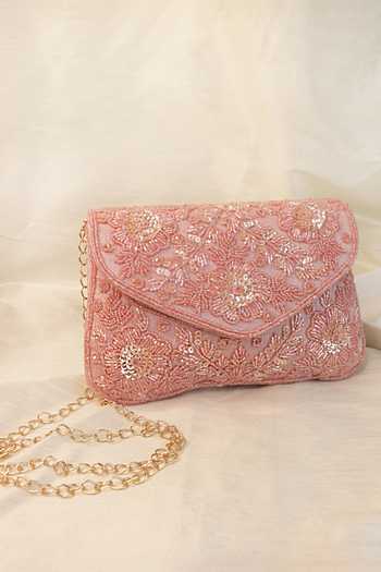 Soho Boho Studio By Aarti Thakur Pink Hand Embroidered Silk Clutch Online at Aza Fashions Soho Boho Studio By Aarti Thakur_Pink Hand Embroidered Silk Clutch _Online_at_Aza_Fashions