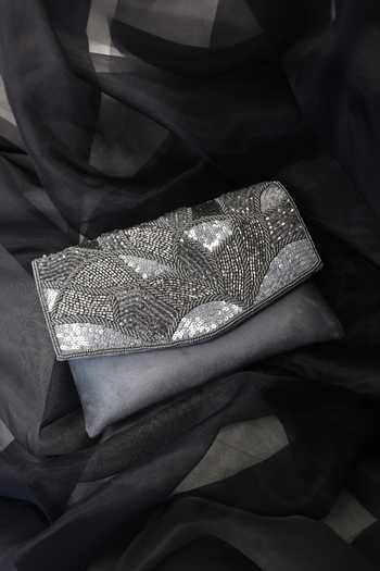 Soho Boho Studio By Aarti Thakur Grey Hand Embroidered Clutch Online at Aza Fashions Soho Boho Studio By Aarti Thakur_Grey Hand Embroidered Clutch _Online_at_Aza_Fashions