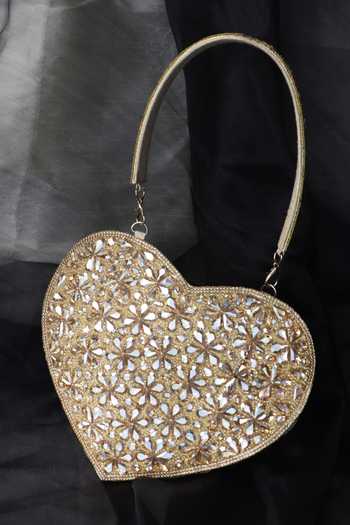Soho Boho Studio By Aarti Thakur Gold Hand Embroidered Heart Shaped Clutch Online at Aza Fashions Soho Boho Studio By Aarti Thakur_Gold Hand Embroidered Heart Shaped Clutch _Online_at_Aza_Fashions