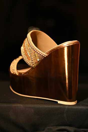 Shop_Miraki_Gold Embroidered Strap Handwork Wedges _Online_at_Aza_Fashions