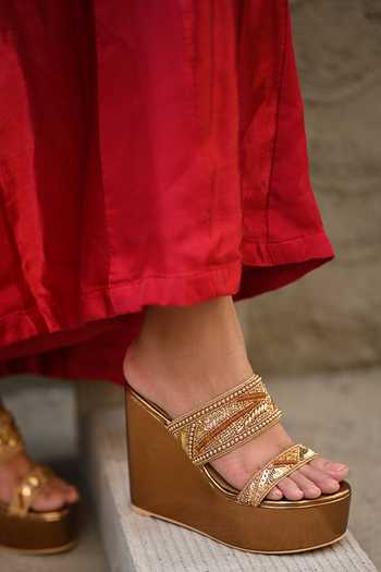 Miraki Embroidered Strap Handwork Wedges 