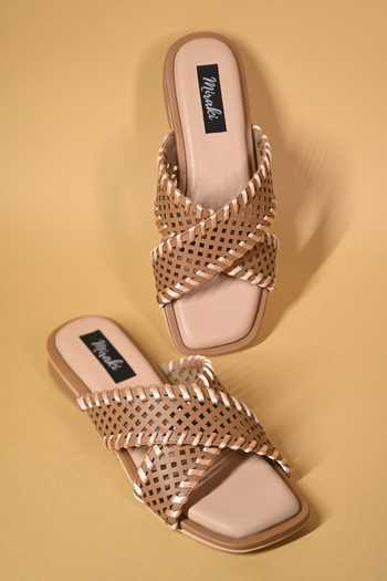 Miraki_Beige Criss Cross Strap Flats _at_Aza_Fashions