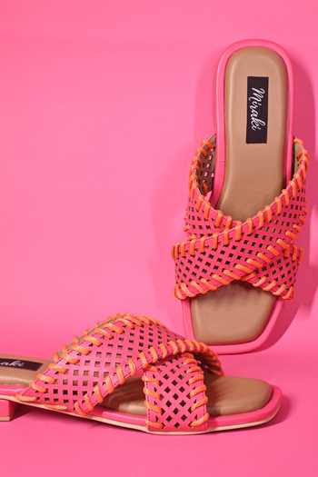 Shop Miraki Pink Woven Strap Flats Shop_Miraki_Pink Woven Strap Flats