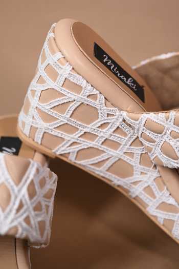 Shop Miraki White Web Pattern Wedges Shop_Miraki_White Web Pattern Wedges