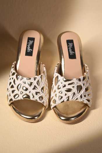 Shop Miraki White Webbed Gold Round Heels Shop_Miraki_White Webbed Gold Round Heels