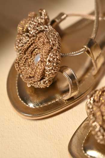 Buy Miraki Gold Tie Up Crochet Flower Flats Buy_Miraki_Gold Tie Up Crochet Flower Flats