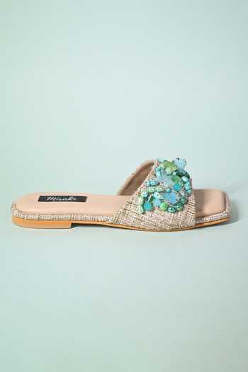 Miraki Blue Sea Shell And Bead Embellished Flats Online at Aza Fashions Miraki_Blue Sea Shell And Bead Embellished Flats _Online_at_Aza_Fashions