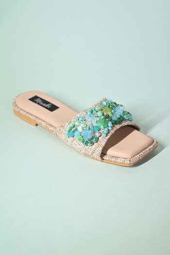 Buy Miraki Blue Sea Shell And Bead Embellished Flats Online at Aza Fashions Buy_Miraki_Blue Sea Shell And Bead Embellished Flats _Online_at_Aza_Fashions