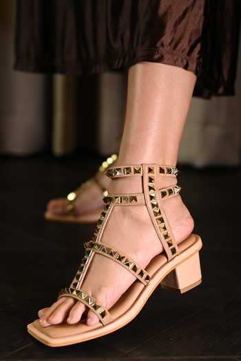Miraki Gold Studded Heels at Aza Fashions Miraki_Gold Studded Heels _at_Aza_Fashions