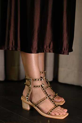 Shop Miraki Gold Studded Heels Shop_Miraki_Gold Studded Heels