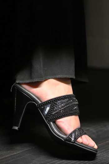 Miraki_Black Bronze Dual Strap Handwork Wedges _Online_at_Aza_Fashions
