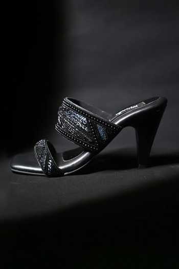 Buy_Miraki_Black Bronze Dual Strap Handwork Wedges _Online_at_Aza_Fashions