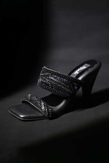 Shop_Miraki_Black Bronze Dual Strap Handwork Wedges _Online_at_Aza_Fashions