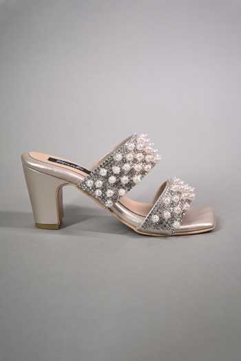 Miraki_White Pearl Embellished Heels _Online_at_Aza_Fashions