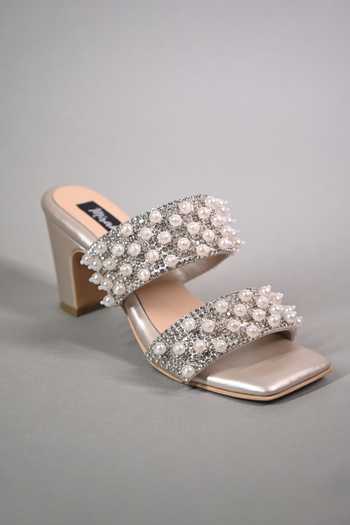 Shop_Miraki_White Pearl Embellished Heels _Online_at_Aza_Fashions