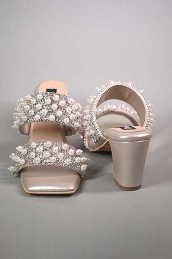 Miraki_White Pearl Embellished Heels _at_Aza_Fashions