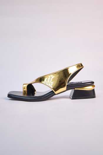 Miraki_Gold Metallic Sculpted Heels _Online_at_Aza_Fashions