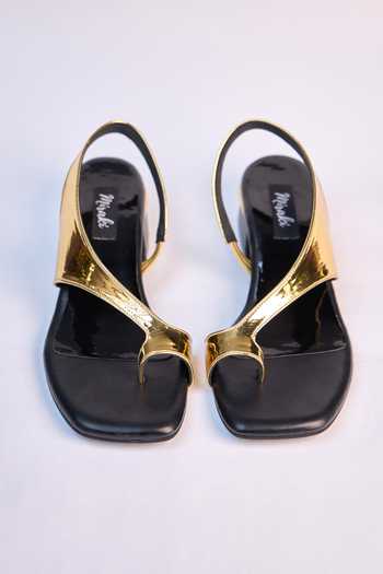 Shop_Miraki_Gold Metallic Sculpted Heels _Online_at_Aza_Fashions