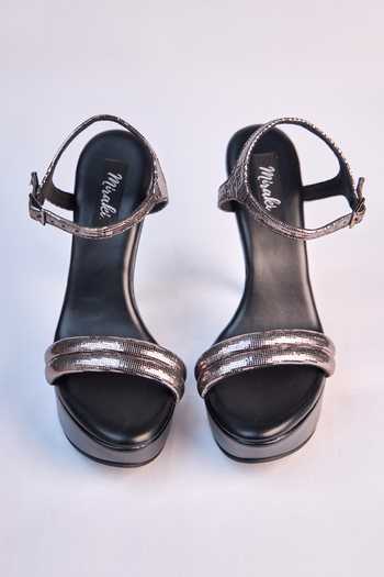 Miraki_Black Metallic Strap Heels _at_Aza_Fashions