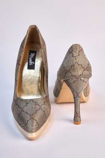 Miraki Brocade Black & Old Pump Heels 