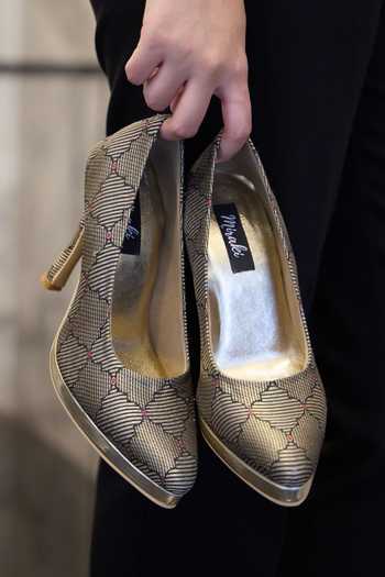 Miraki_Black Brocade And Old Pump Heels _at_Aza_Fashions