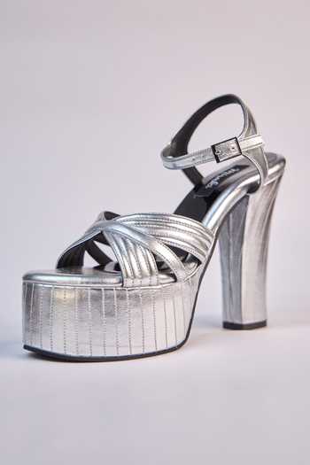 Miraki_Silver Criss Cross Strap Heels _at_Aza_Fashions