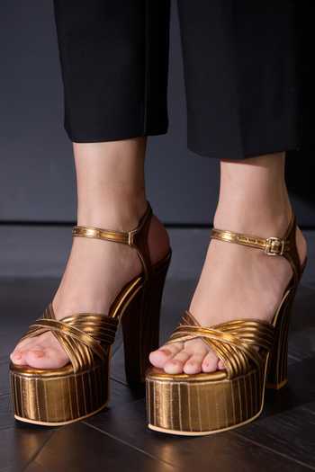 Miraki Antique Gold Block Heels 