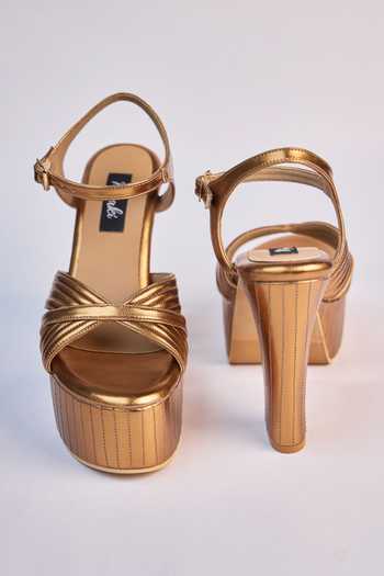 Miraki Antique Gold Block Heels 