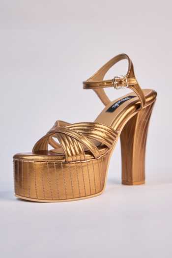 Miraki_Gold Antique Block Heels _Online_at_Aza_Fashions