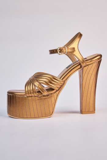 Buy_Miraki_Gold Antique Block Heels _Online_at_Aza_Fashions