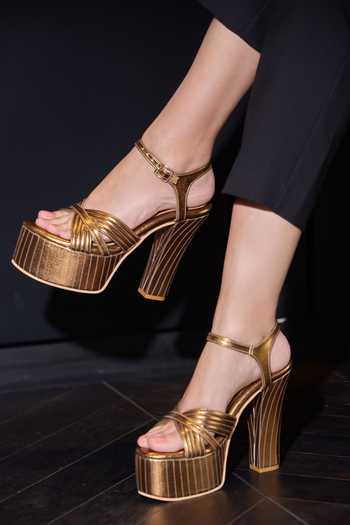 Miraki_Gold Antique Block Heels _at_Aza_Fashions
