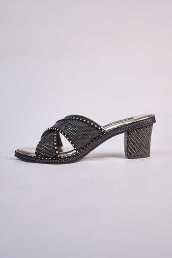 Miraki_Black Noir Studded Cross Strap Mules _Online_at_Aza_Fashions