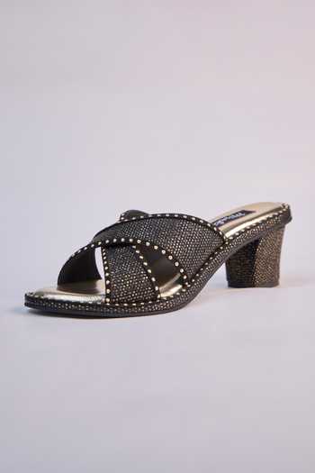 Buy_Miraki_Black Noir Studded Cross Strap Mules _Online_at_Aza_Fashions