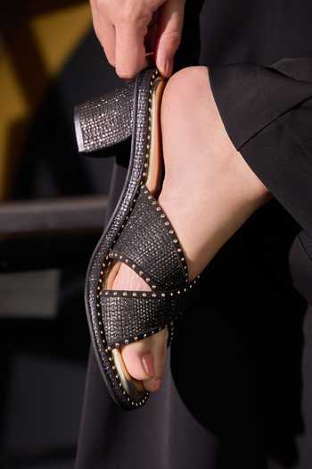 Shop_Miraki_Black Noir Studded Cross Strap Mules _Online_at_Aza_Fashions