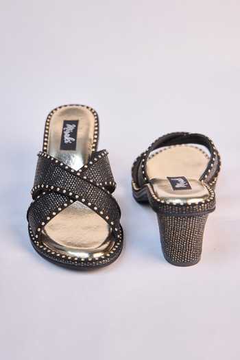 Buy_Miraki_Black Noir Studded Cross Strap Mules 