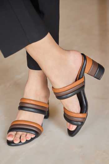 Miraki Black & Tan Padded Strap Heels 