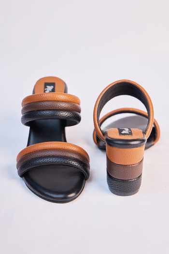 Miraki Black & Tan Padded Strap Heels 