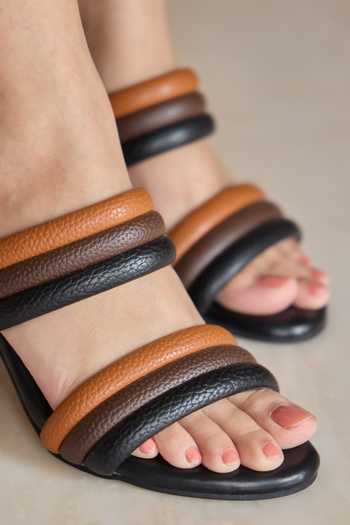 Miraki_Black And Tan Padded Strap Heels _at_Aza_Fashions
