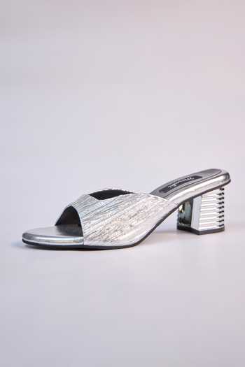 Buy_Miraki_Silver Metallic Textured Heels _Online_at_Aza_Fashions