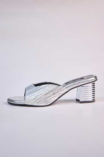 Shop_Miraki_Silver Metallic Textured Heels _Online_at_Aza_Fashions