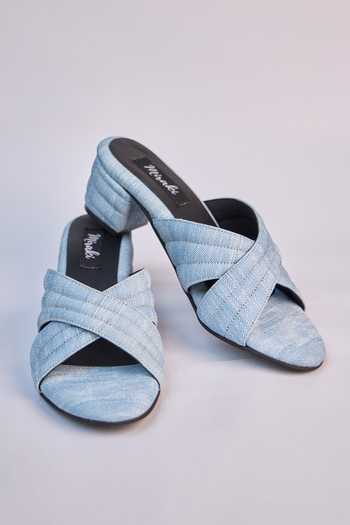 Miraki_Blue Light Denim Criss Cross Heels _at_Aza_Fashions