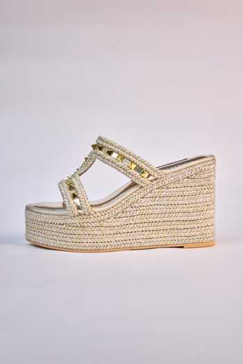 Buy_Miraki_Beige Stud Embellished Wedges _Online_at_Aza_Fashions