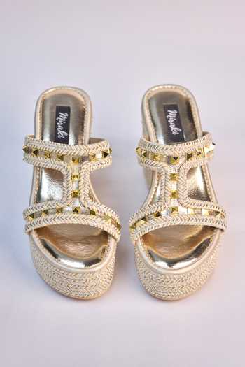 Shop_Miraki_Beige Stud Embellished Wedges _Online_at_Aza_Fashions