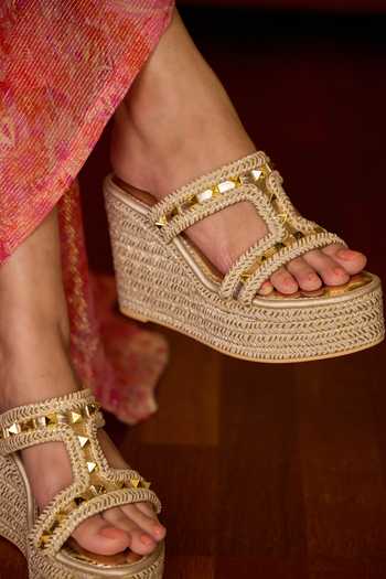 Miraki_Beige Stud Embellished Wedges _at_Aza_Fashions
