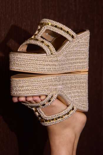 Buy_Miraki_Beige Stud Embellished Wedges 